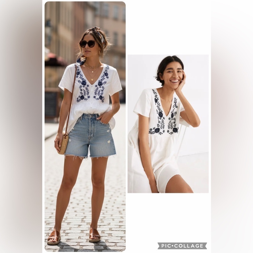 Madewell White Embroidered Linen-Blend Alexandra Button Front Mini Dress size L